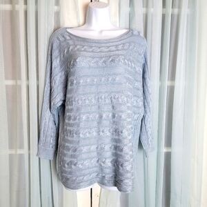 Lauren Ralph Lauren Blue Cable Knit Tunic Sweater Womens M 3/4 Dolman Scoop